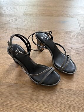 Mix No. 6 Metallic Gray Strappy Block Heel Sandals